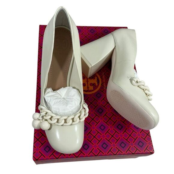 NIB TORY BURCH Ivory Addison Pump Box Calf Heels Women’s Sz 5.5 Shoes NEW 44916 - Picture 2 of 13